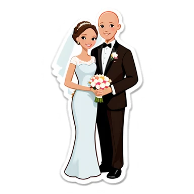Brown wife bald husband wedding sticker