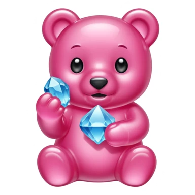 Pink Gummybear with crystal type structure for skin holding a crystal sticker