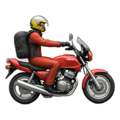 A middle age man “wheelie” the motorcycle honda Red 250 cc 1985 sticker