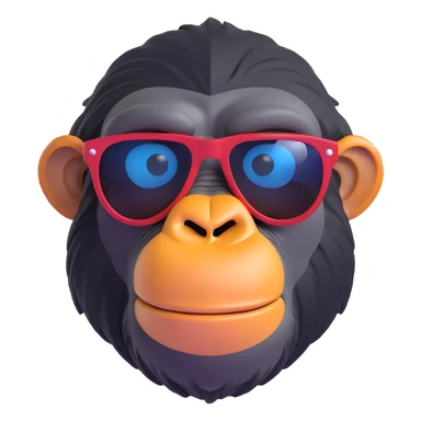3D emoji style chimpanzee face, wearing sunglasses, cool attitude sticker