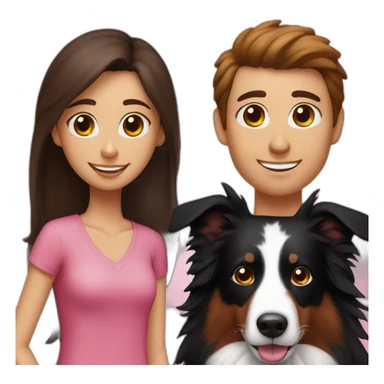 black border collie and woman with long brown hair with pink ends sticker
