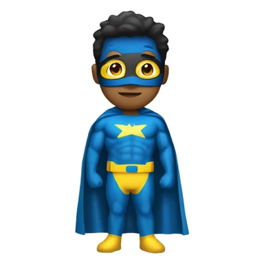 Superhero wearing a yellow and blue suit. He should have a distinctive yellow visor-style mask covering his eyes, shot black hair. heroic expression. sticker