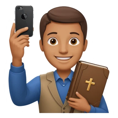 un homme avec une bible a la main qui fais un selfie  sticker