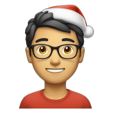 Young Asian man with glasses and a Santa hat on sticker
