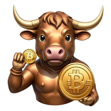 bull holding a bitcoin coin sticker