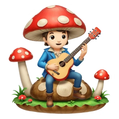 mushroom bard character playing tiny guitar on giant mushroom sticker