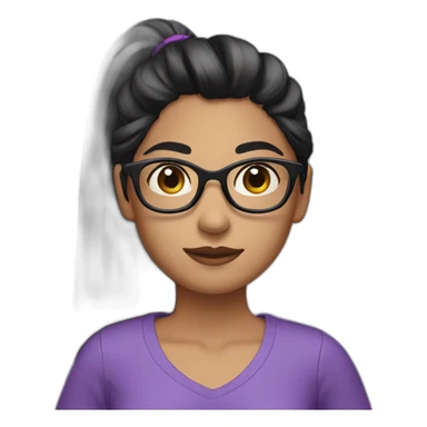 A girl with black hair with a long ponytail and rond glasses and violet sweet shirt  sticker