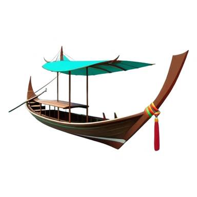 ​Cinematic Realistic Authentic Thai Longtail Boat, depicted as a traditional wooden longtail boat with a sleek, elongated hull and a brightly painted canopy, its long tail fin cutting gracefully through turquoise waters under a clear tropical sky, rendered with vibrant textures and dynamic natural lighting that captures its rustic charm and cultural heritage, sticker