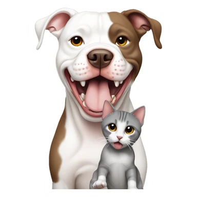 A white and brown pitbull licking a gray cat lovingly as buddies sticker