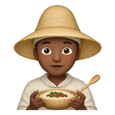 Asian guy with a rice hat eating a bat sticker