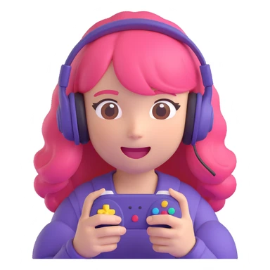 girl with pink hair streaming and playing video games, in 3D Emoji style sticker