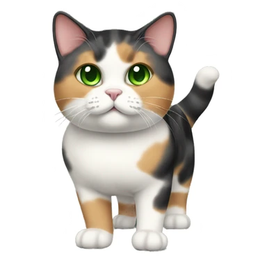 fat calico short hair cat full body with green eyes sticker