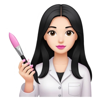 Pink Nail Tech with black long hair holding small acrylic brush sticker