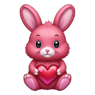 red glitter bunny with heart sticker