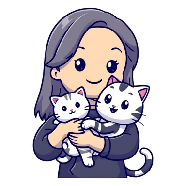 smiling girl with long hair holding a cat with silver stripes sticker