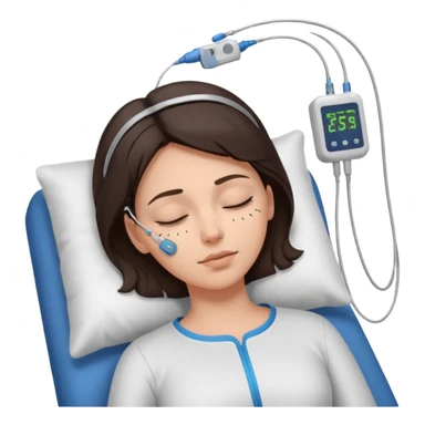 brunette woman sleeping polysomnography sleep test with electrodes attached to head sticker