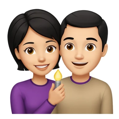 light skin black hair woman talking with a light skin black hair man, she's exited an he's happy, we're face to face sticker