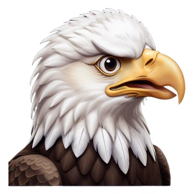 Cinematic Comical American Eagle Portrait Emoji, Head tilted dramatically with an exaggeratedly shocked expression, featuring a robust, powerful form with wide, comically expressive eyes full of playful disbelief and a mix of stark white and dark plumage, Simplified yet hilariously expressive features, highly detailed, glowing with a slightly sassy majestic glow, high shine, dramatic yet playful, stylized with an air of cheeky aerial mischief, soft glowing outline, capturing the essence of a meme-worthy American eagle that looks ready to side-eye its way into viral fame! sticker