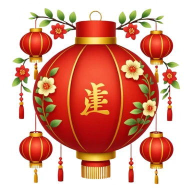 cute chinese red lantern with floral decoratons sticker