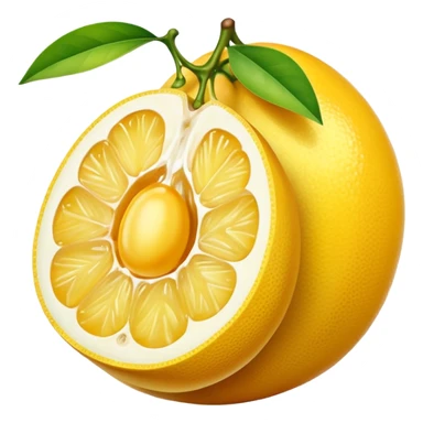 A halved yuzu fruit, in Apple iPhone emoji style. Bright yellow skin with subtle texture, juicy interior visible, vibrant colors, smooth gradients, glossy highlights, clean simple shapes, no outlines, slight 3D depth.
 sticker