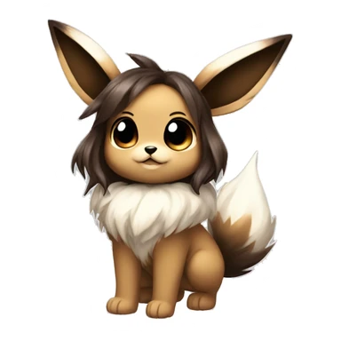 Kawaii Shiny Eevee with dark brown long emo hair covering her eyes Full Body sticker