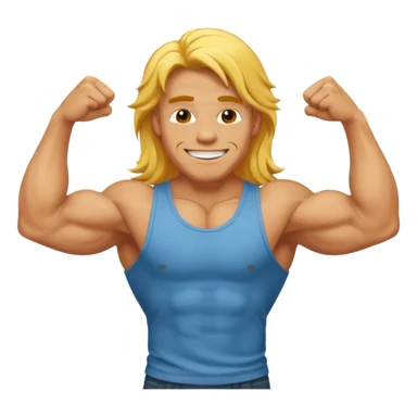 muscled happy guy flexing, long yellow hair sticker
