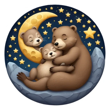 otter hugging a bear sleeping together on the moon sticker