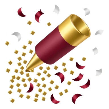 Burgundy and white confetti coming out of gold popper sticker