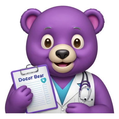 happy purple bear holding a doctor's chart sticker