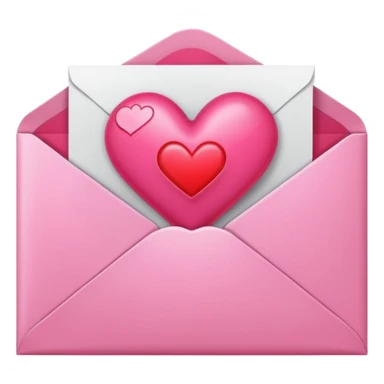 envelope with a heart sticking out of it in y2k style, the heart is bright reddish pink and glossy sticker