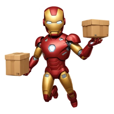 Iron man flying holding package sticker