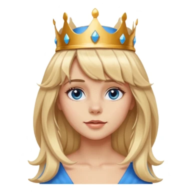 simple Blonde girl with bangs, long seductive hair and blue eyes, and a simple crown. giving cockerspaniel energy head only sticker
