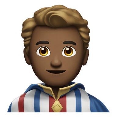 Emoji of Homelander from ‘The Boys’ series. USA flag-inspired costume with cape (red, blue, white). Confident, slightly menacing expression. sticker