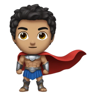 The Spartan Leonidas. Muscly physique. Wearing a red cape. Masculin. Normal face. Black hair. Blue eyes. sticker