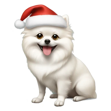 White dog pomeranian shpitz wearing Christmas hat  sticker