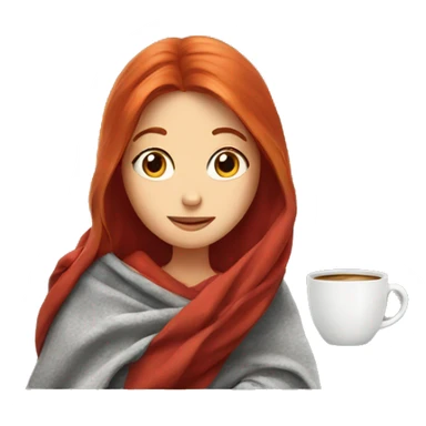 girl with red hair with blanket on her with cup of coffee  sticker