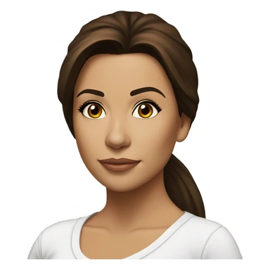 3/4 face, contrasted, shadow, light, Eva Longoria expression, standing from a distance, thin nose, brunette woman, hazel eyes, long eyelashes, dark shoulder shaded hair, white t-shirt, jeans, white sneakers sticker