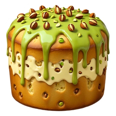 panettone con glassa al pistacchio che scende lungo i bordi e pistacchi come decorazione sticker