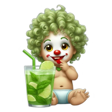 baby clown with curly hair drinking mojito sticker
