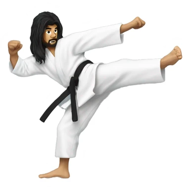 karate kick man long black hair sticker