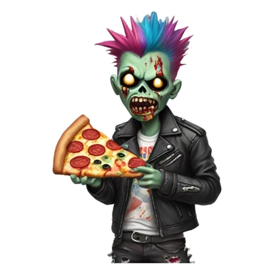 Punk rock zombie with melted face eating a slice of pizza sticker