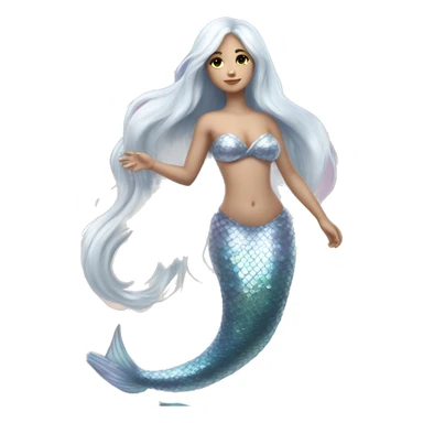Iridescent silver mermaid tail full body white skin girl long white hair sticker