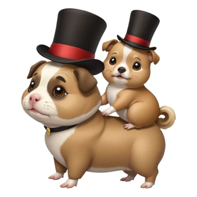a cute guinea pig wearing a top hat riding on the back of a pug dog sticker