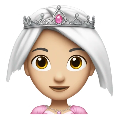 white skin princess with long black hair and pink princess dress with tiara on head sticker