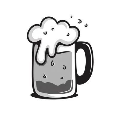 A hand drawn mug of beer with bubbles and foam at the top sticker