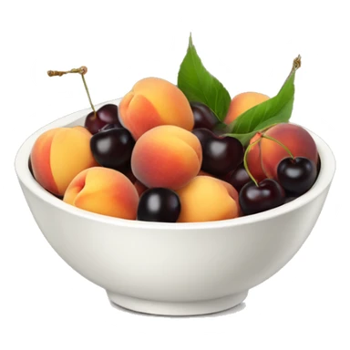 Bowl of peaches and black cherries sticker