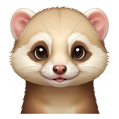 Cinematic Cute Ferret Portrait Emoji, Head tilted playfully, with an elongated, flexible body and a characteristically curious expression, featuring a short, pointed snout, bright, sparkling eyes, and soft fur in warm brown and cream tones, Simplified yet irresistibly adorable features, highly detailed, glowing with a warm, friendly glow, high shine, affectionate and lively, stylized with a touch of whimsical mischief, soft glowing outline, capturing the essence of a fun-loving and mischievous ferret that feels like it could scamper straight into your heart! sticker