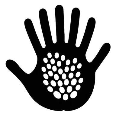 A handprint silhouette surrounded by dotted patterns.















 sticker
