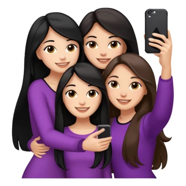 3 girl friends, one with black long hair light skin. one with brown hair long and the last girl one with black with brown medium length hair. Glammed up and hugging  and one talking a selfie and all of them smiling and looking girly all same skin tone  sticker