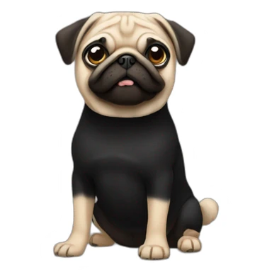 pug wearing a black t-shirt sticker